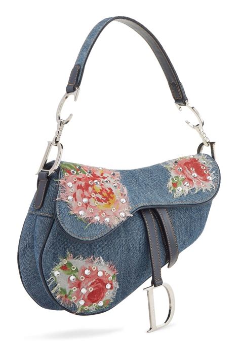 Saddle vintage classic handbag Dior Blue in Denim 